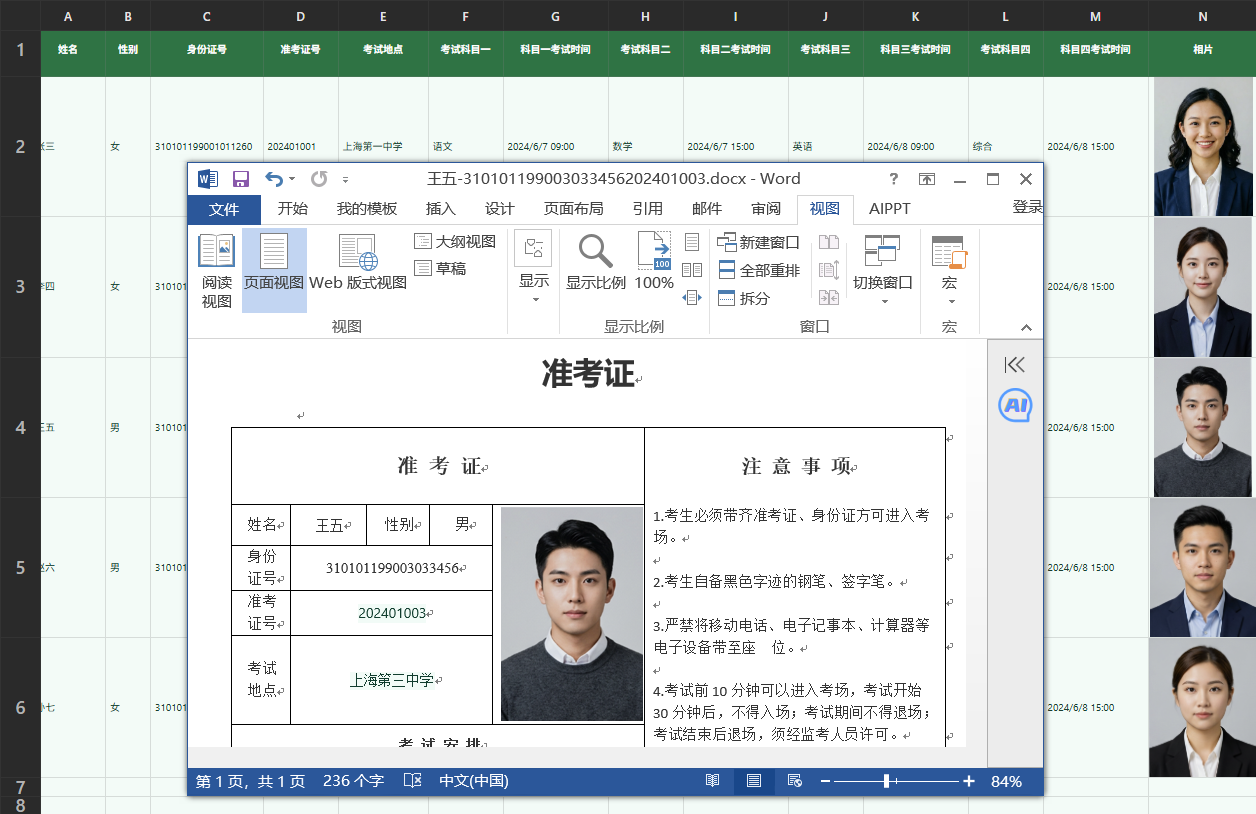批量转Word 实际界面
